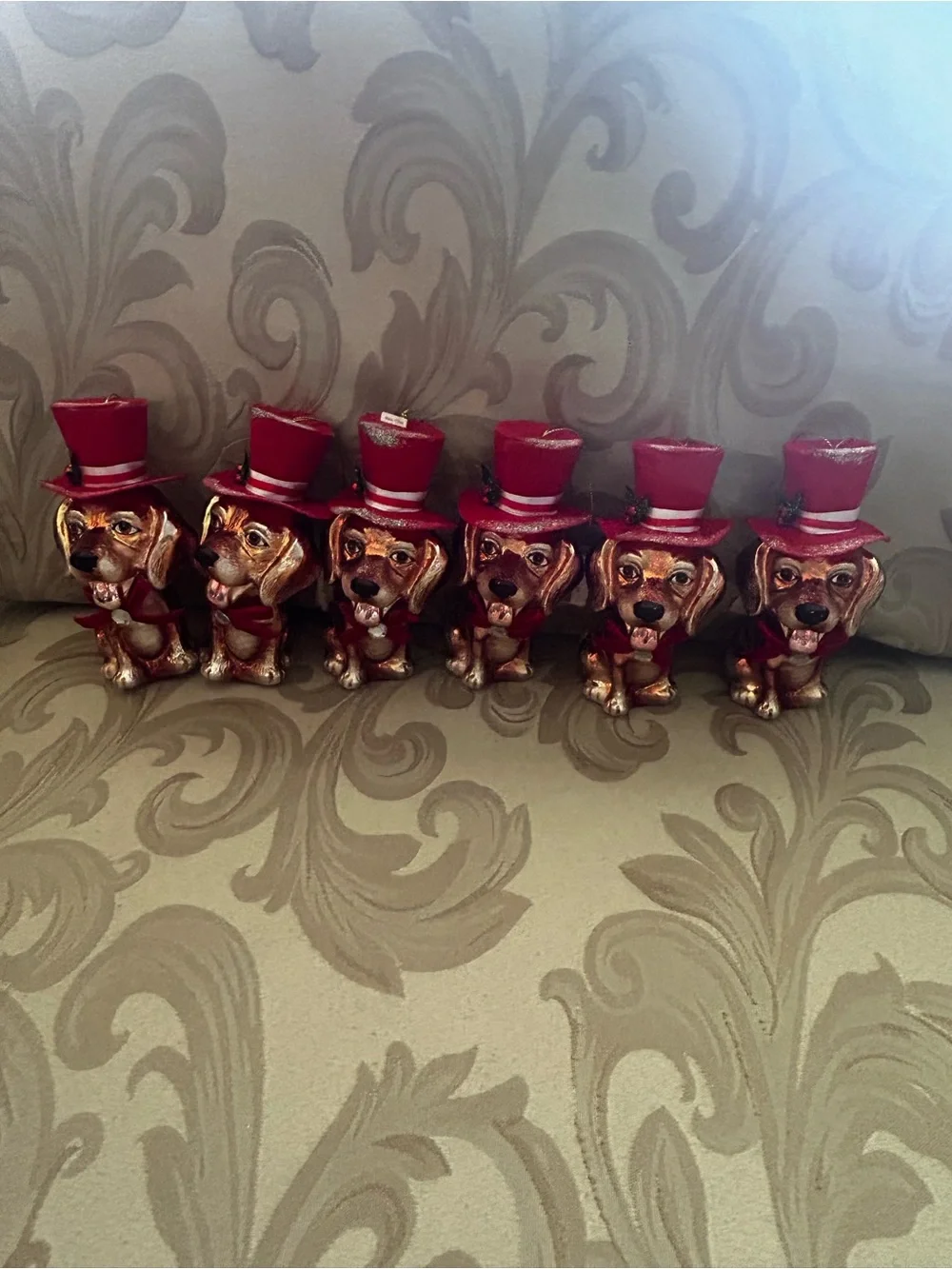 NWT Katherines Collections Puppy Dog Christmas Ornament Set Red Felt Hat Holly